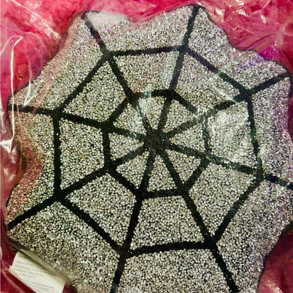 Spider web sparkle and glitter pillow
